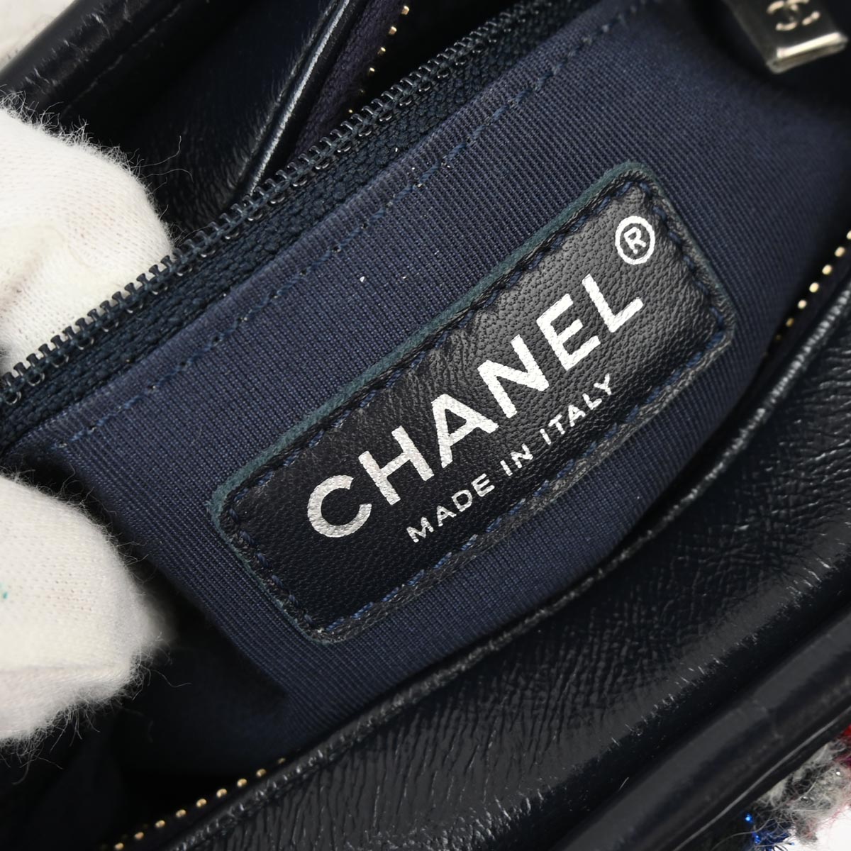 Chanel 2018 Navy Tweed Calfskin Small Gabrielle Shoulder Bag