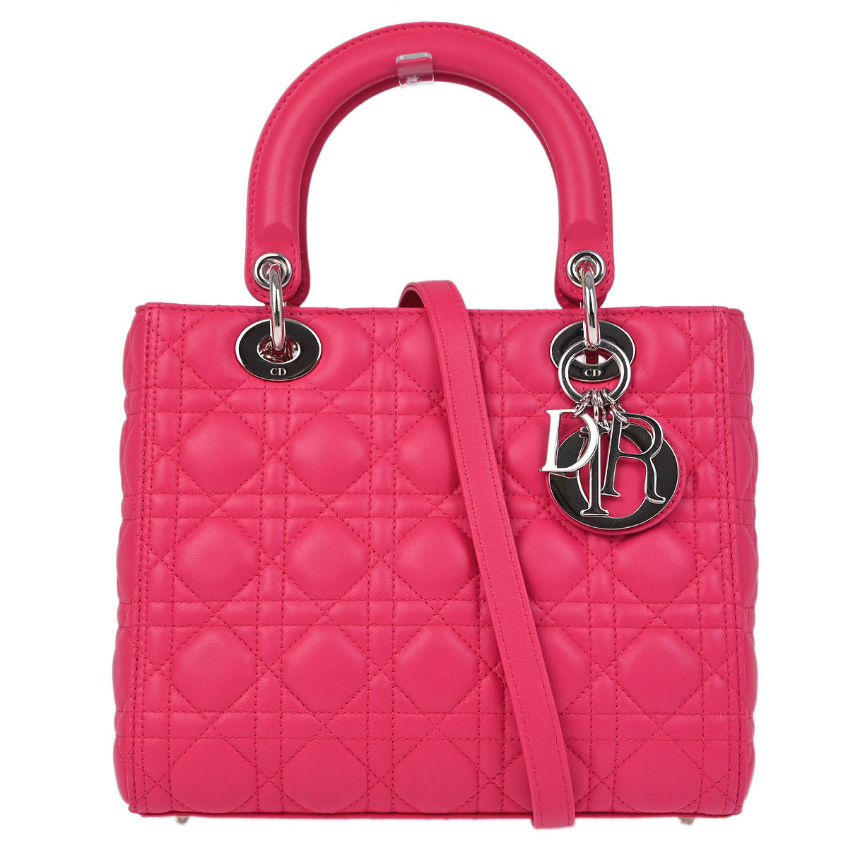 Christian Dior 2013 Pink Lambskin Medium Lady Dior Cannage 2way Shoulder Handbag