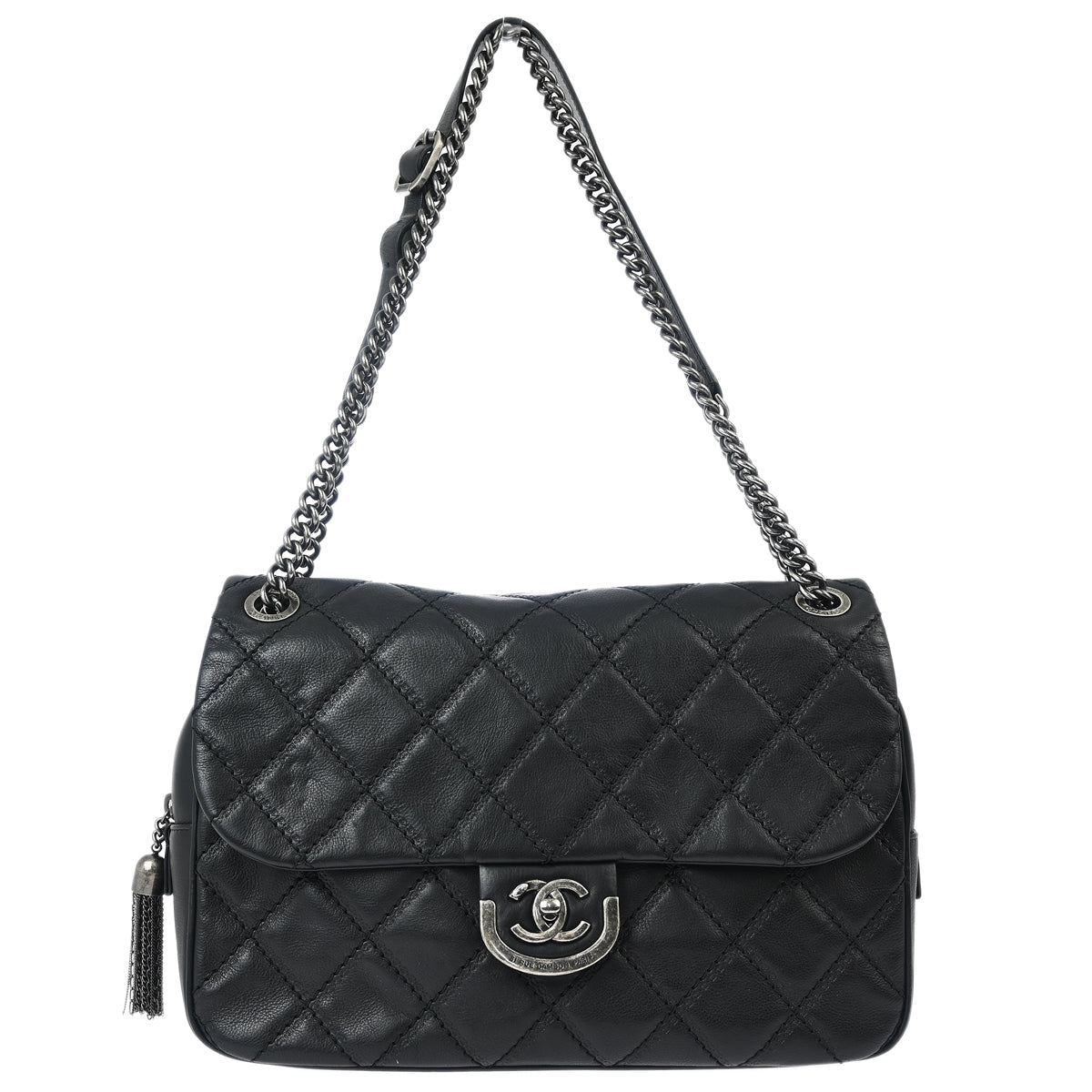 Chanel 2013-2014 Black Calfskin Coco Sporran Chain Shoulder Bag