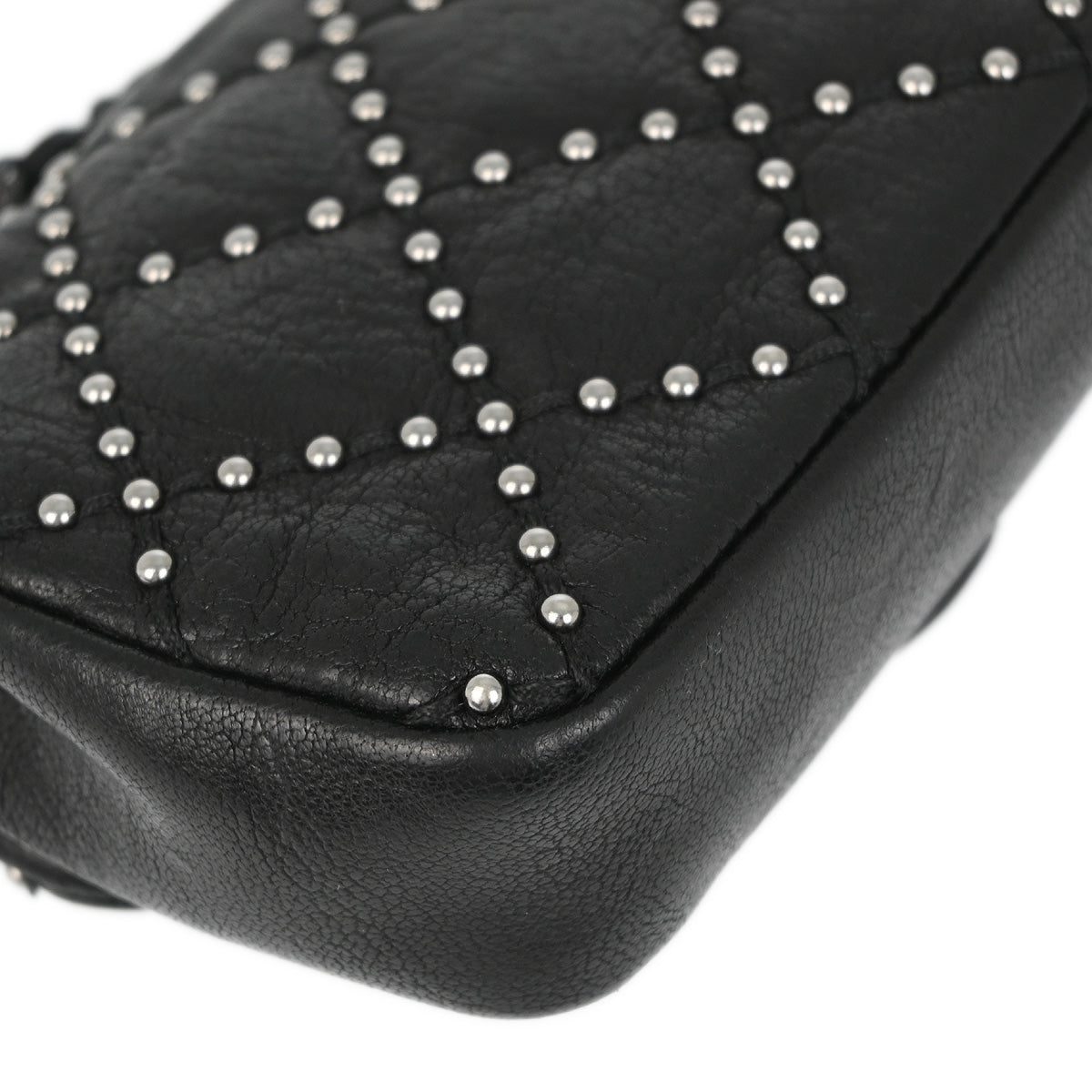 Chanel 2014 Black Lambskin Studded Classic Single Flap Shoulder Bag