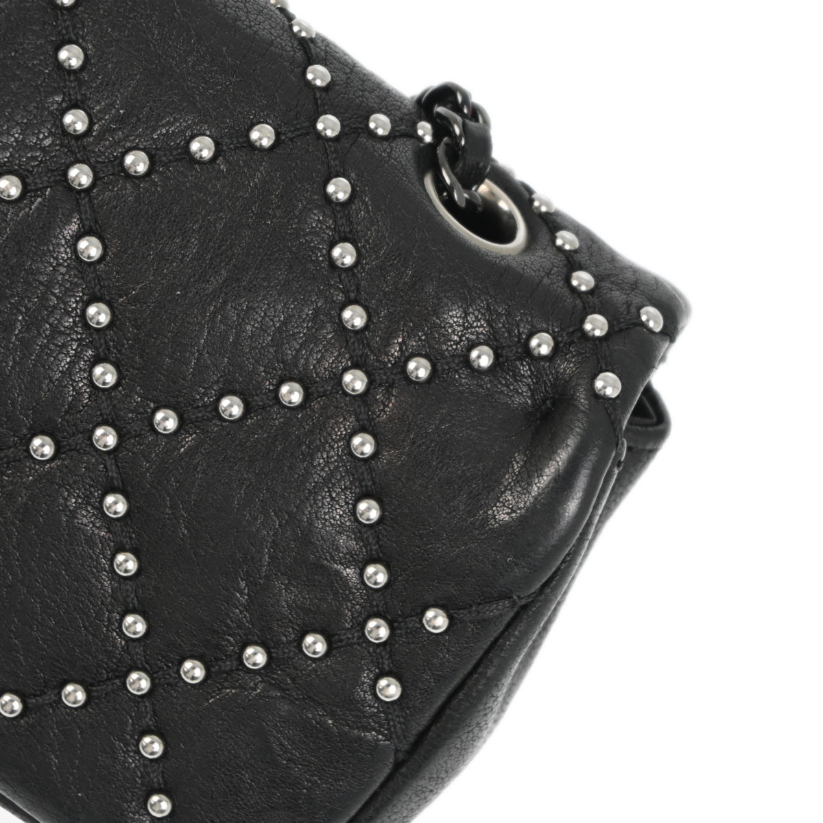 Chanel 2014 Black Lambskin Studded Classic Single Flap Shoulder Bag