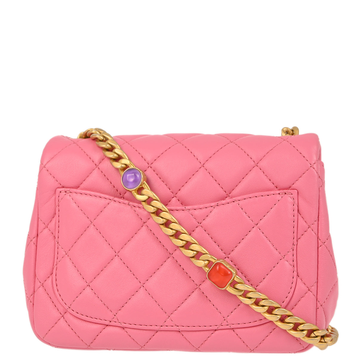 Chanel 2021 Pink Lambskin Mini Classic Square Flap Shoulder Bag