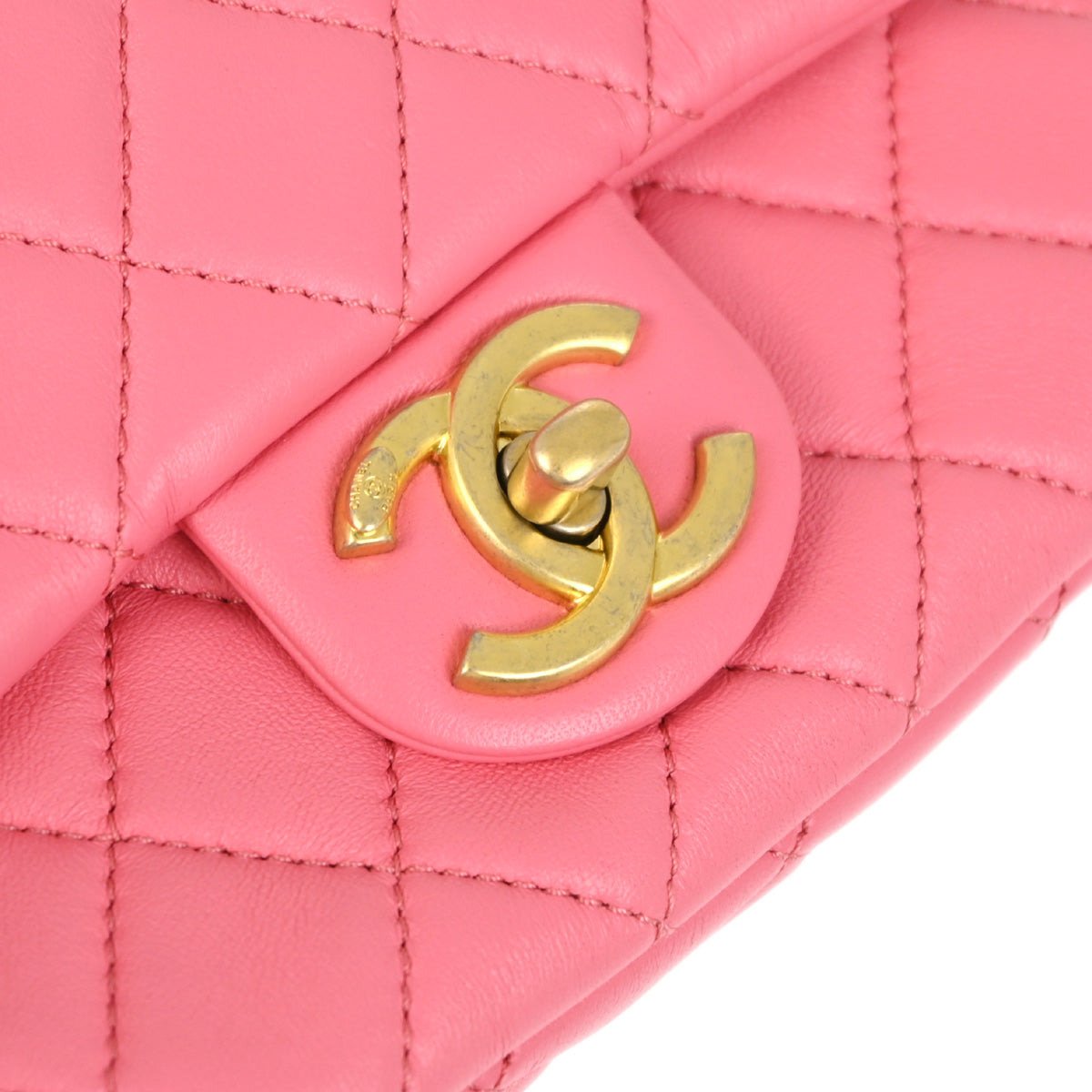 Chanel 2021 Pink Lambskin Mini Classic Square Flap Shoulder Bag