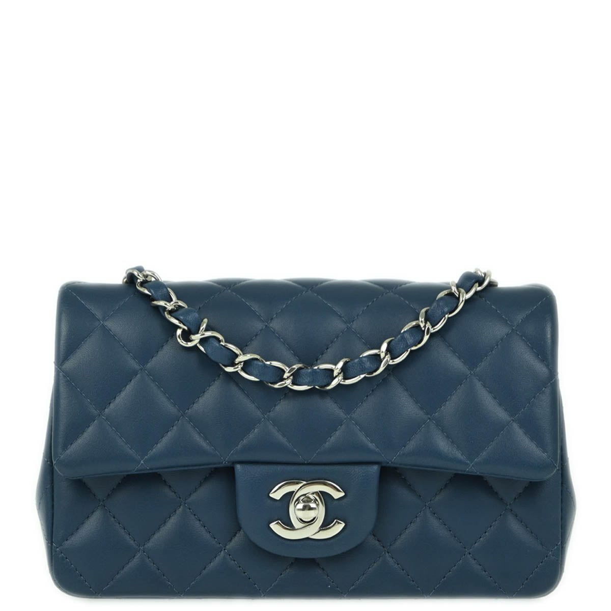 Chanel 2019 Blue Lambskin Classic Single Flap Shoulder Bag