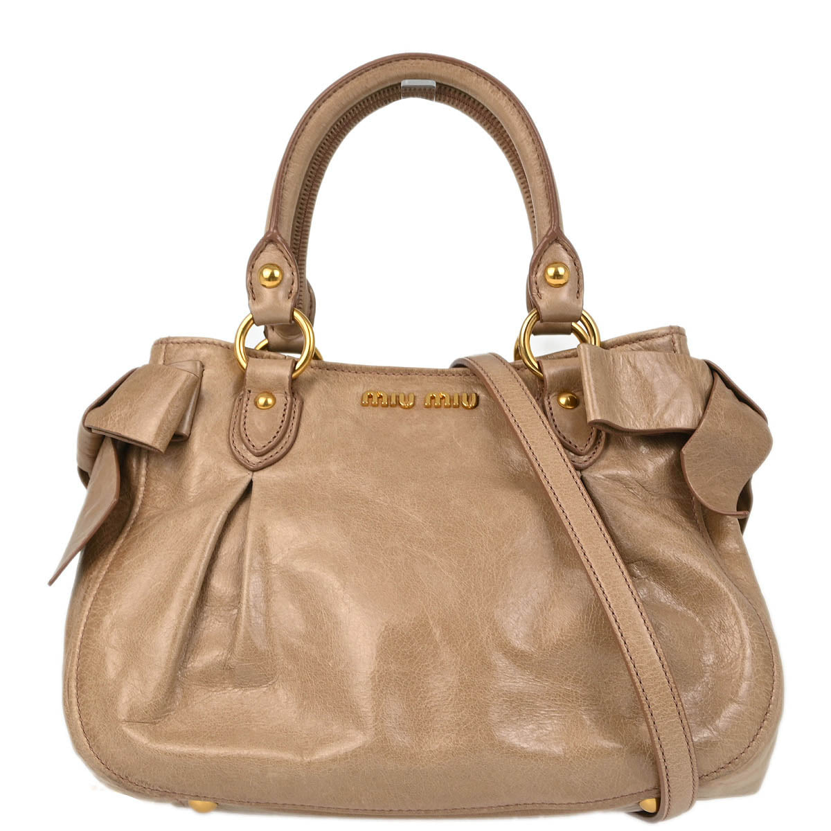 Miu Miu Beige Leather 2way Tote Shoulder Handbag