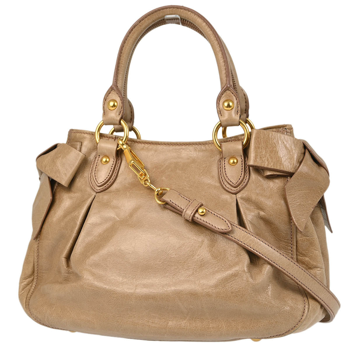 Miu Miu Beige Leather 2way Tote Shoulder Handbag