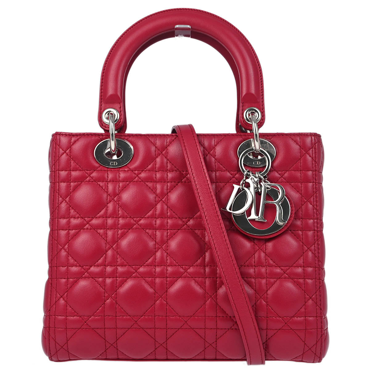 Christian Dior 2012 Red Lambskin Medium Lady Dior Cannage 2way Shoulder Handbag