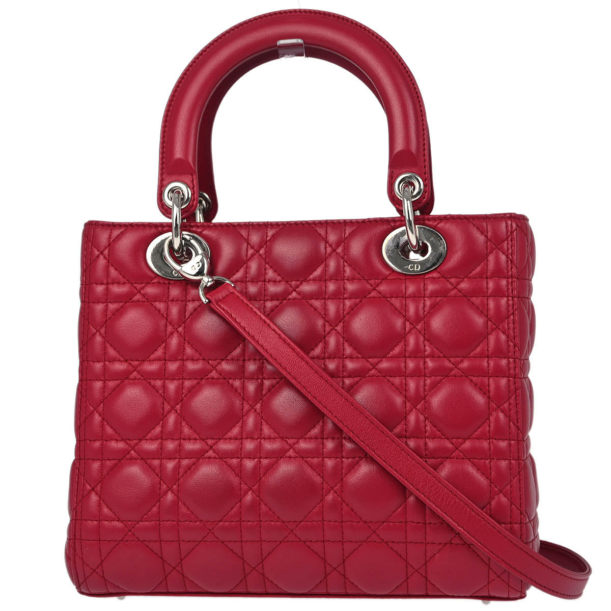 Christian Dior 2012 Red Lambskin Medium Lady Dior Cannage 2way Shoulder Handbag