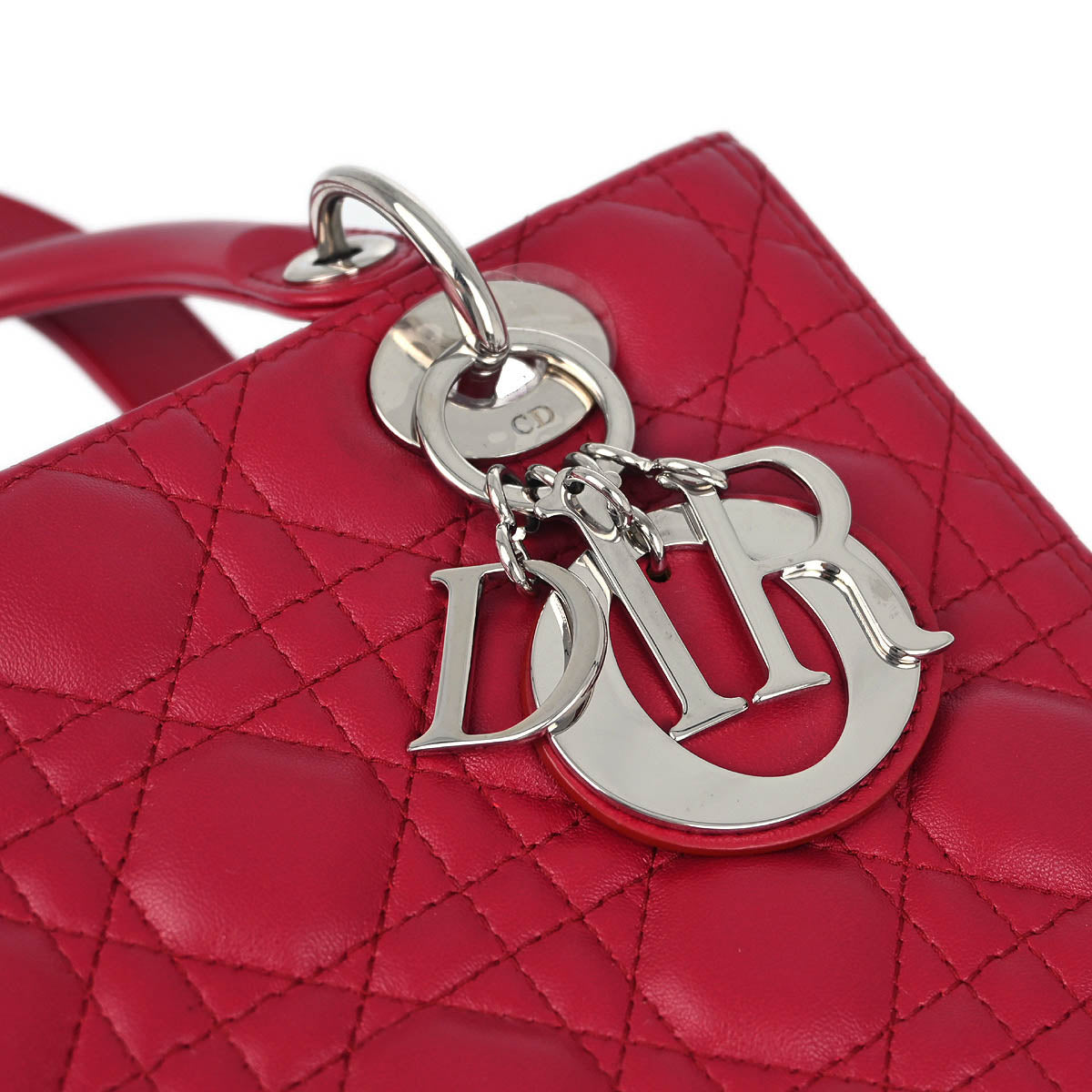 Christian Dior 2012 Red Lambskin Medium Lady Dior Cannage 2way Shoulder Handbag