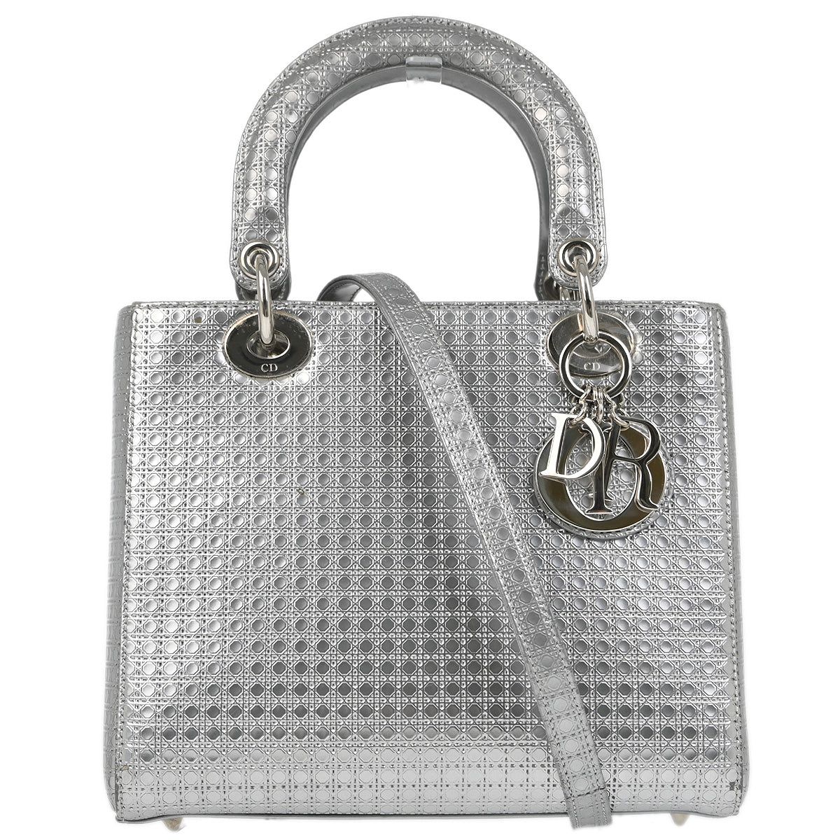 Christian Dior 2015 Silver Medium Lady Dior Cannage 2way Shoulder Handbag