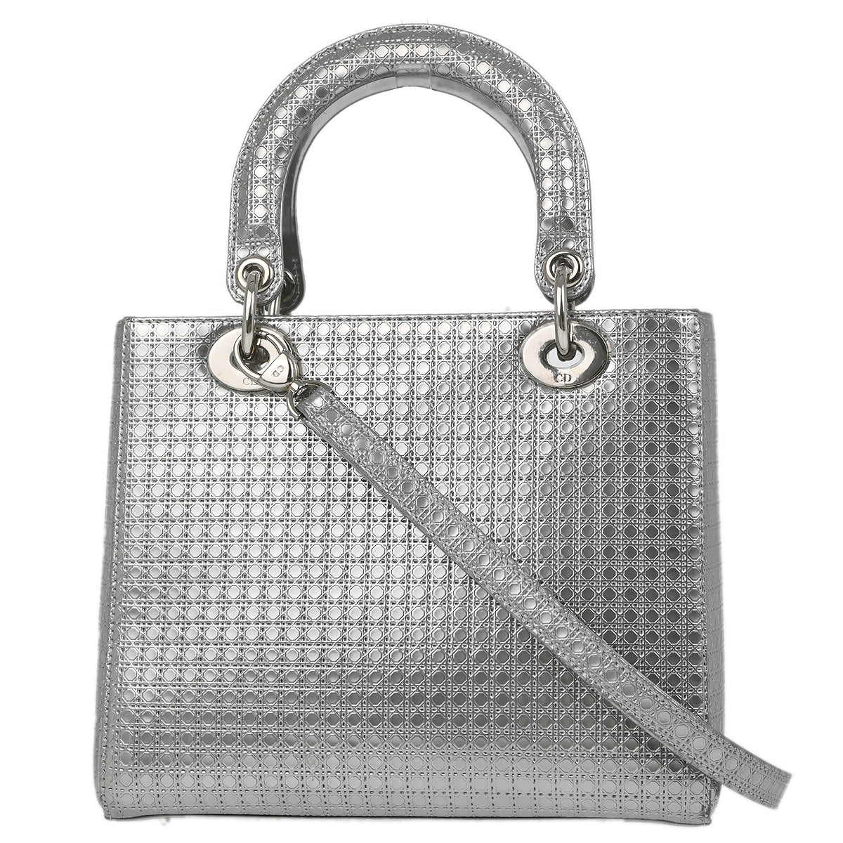 Christian Dior 2015 Silver Medium Lady Dior Cannage 2way Shoulder Handbag