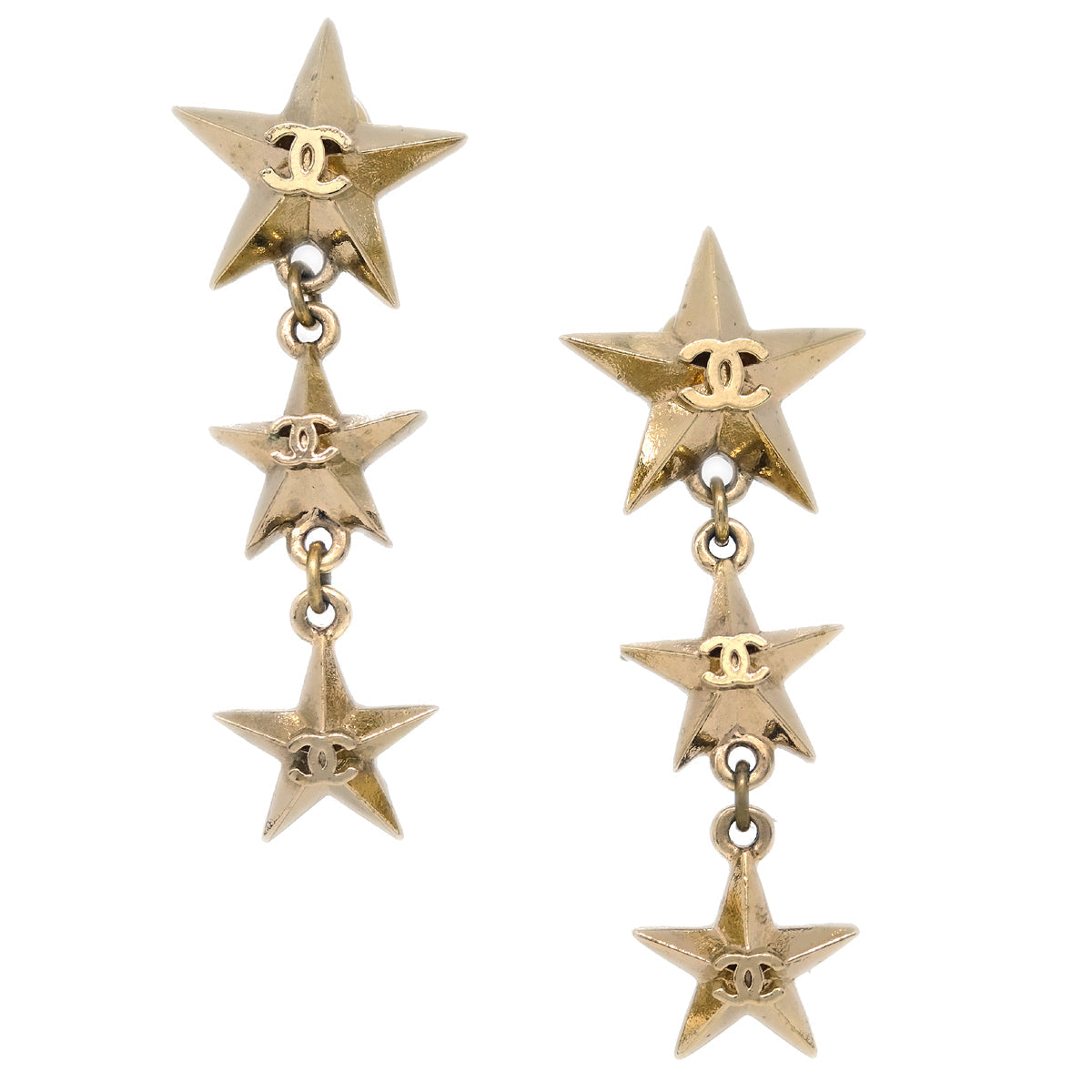 Chanel Star Dangle Piercing Earrings Gold A17C