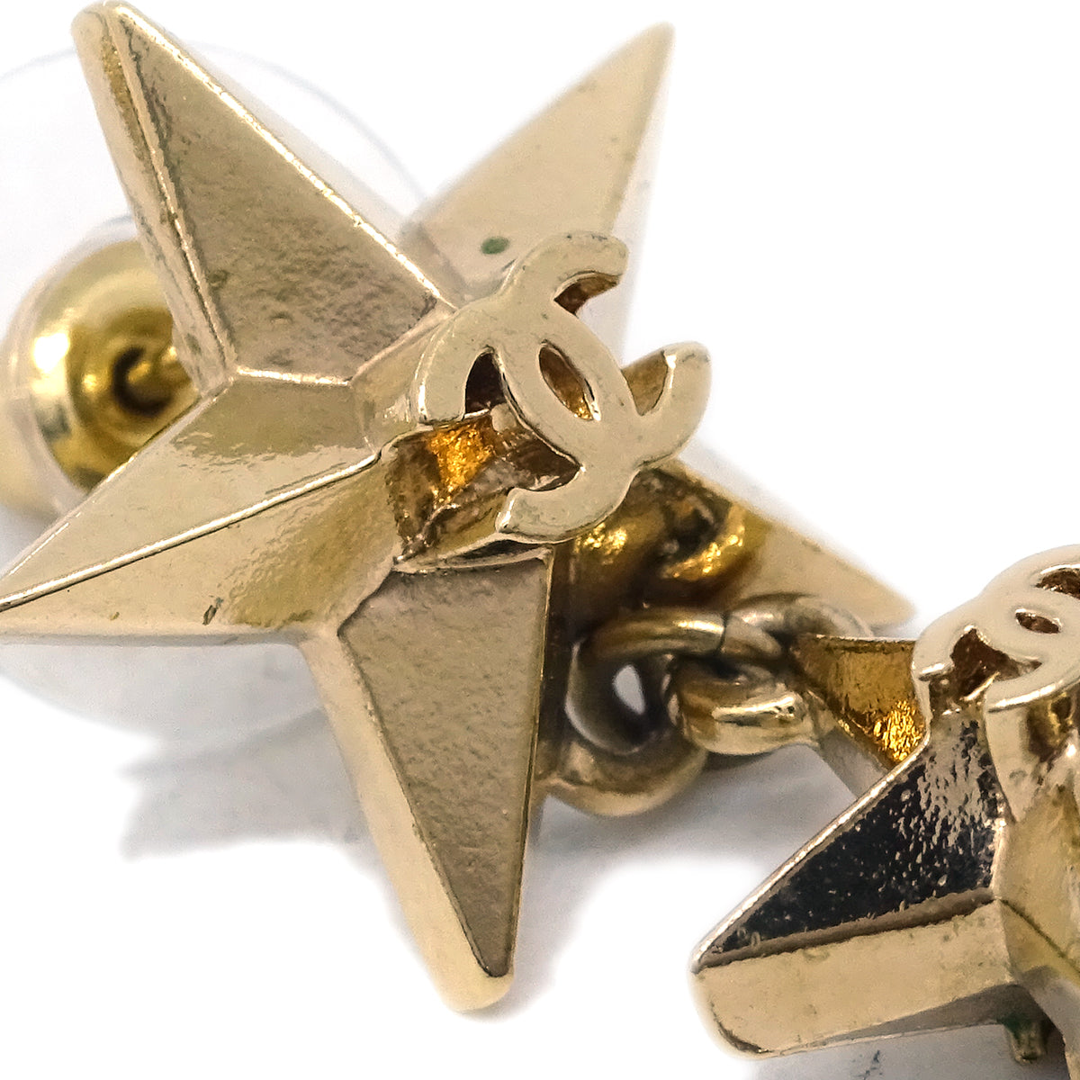 Chanel Star Dangle Piercing Earrings Gold A17C