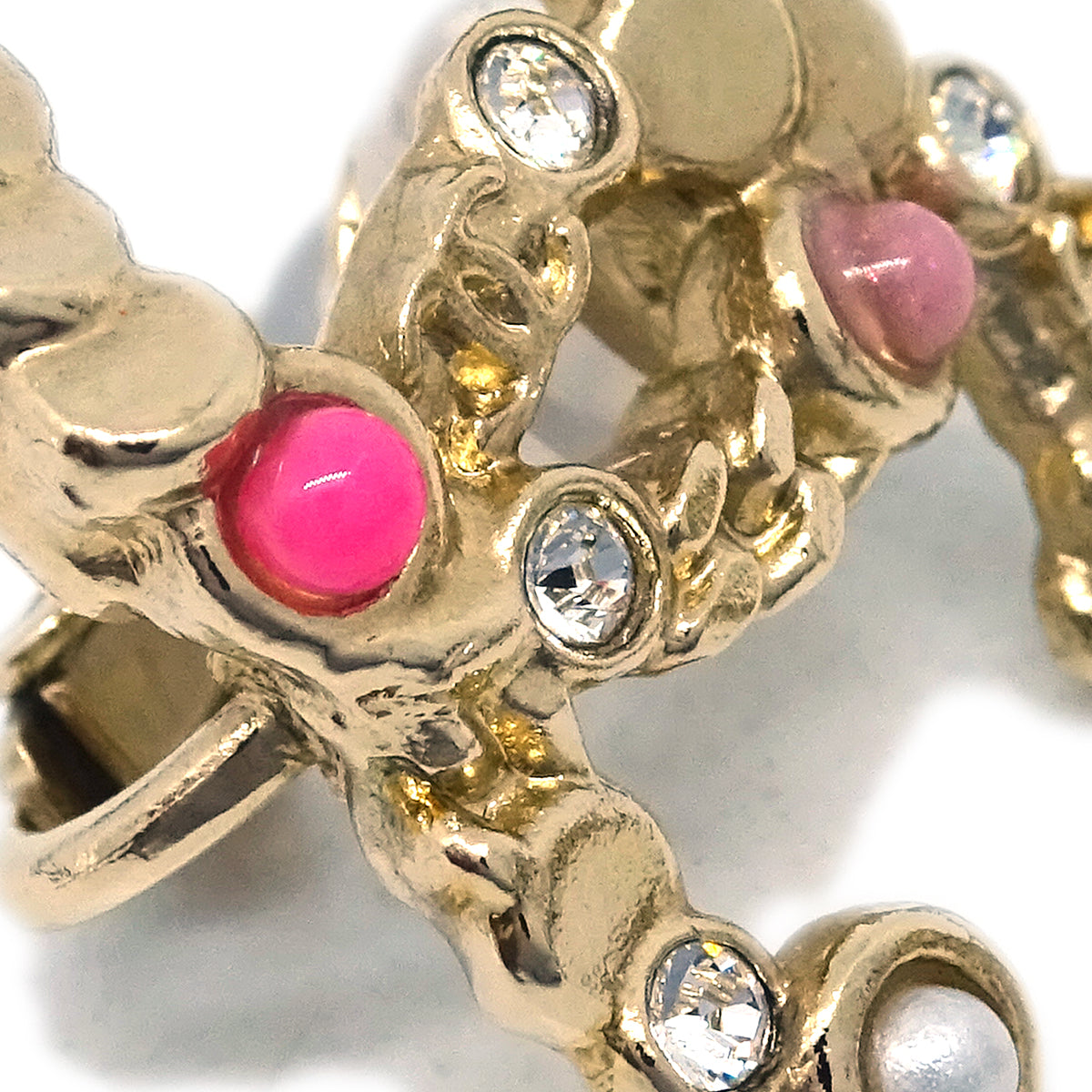 Chanel CC Earrings Clip-On Rhinestone Artificial Pearl Gold A19S