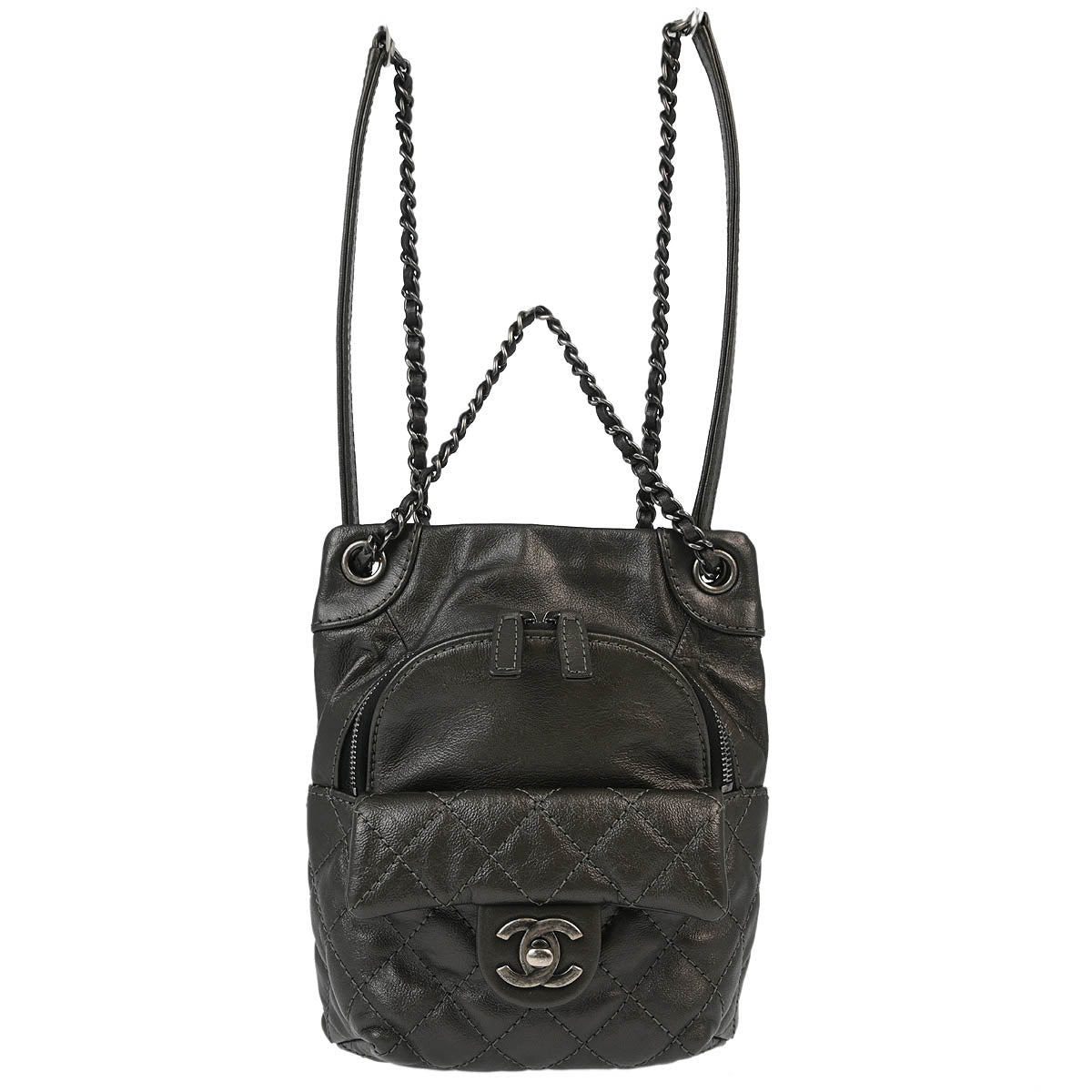Chanel 2015-2016 Metallic Black Lambskin Backpack