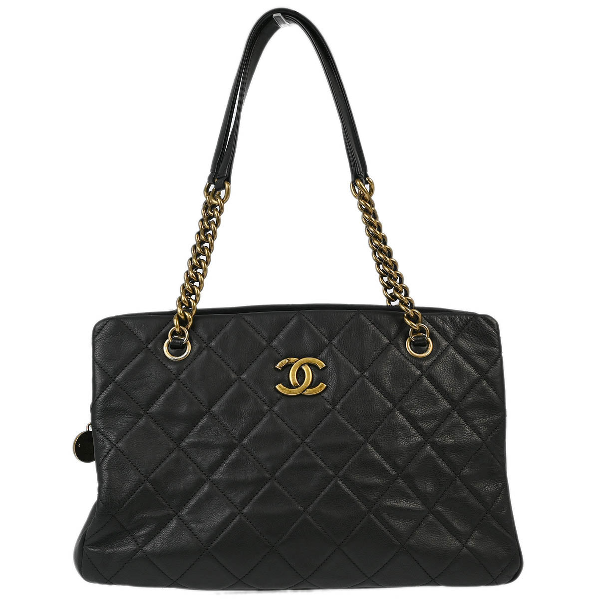 Chanel 2012-2013 Black Calfskin Chain Shoulder Tote Bag