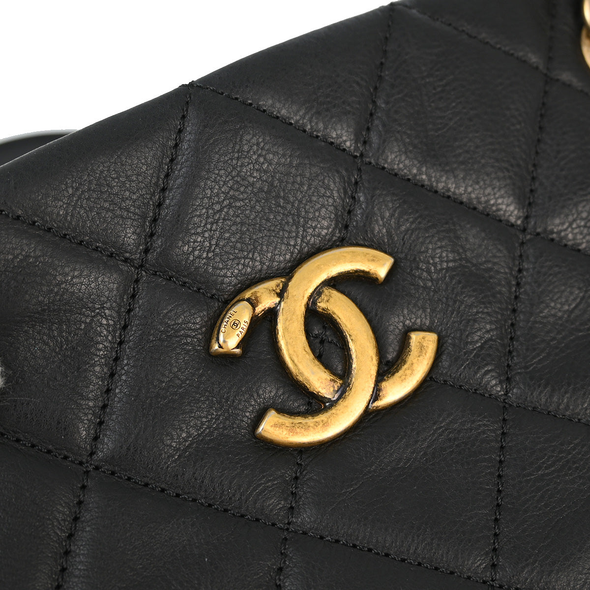 Chanel 2012-2013 Black Calfskin Chain Shoulder Tote Bag