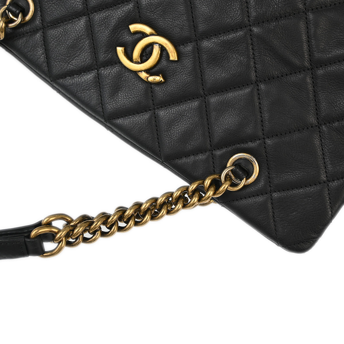 Chanel 2012-2013 Black Calfskin Chain Shoulder Tote Bag