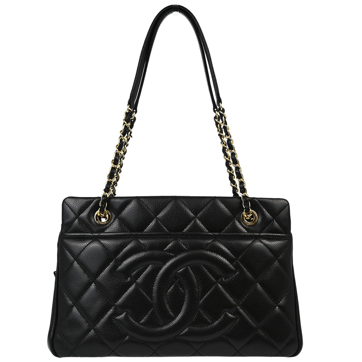 Chanel 2013-2014 Black Caviar Chain Tote Handbag