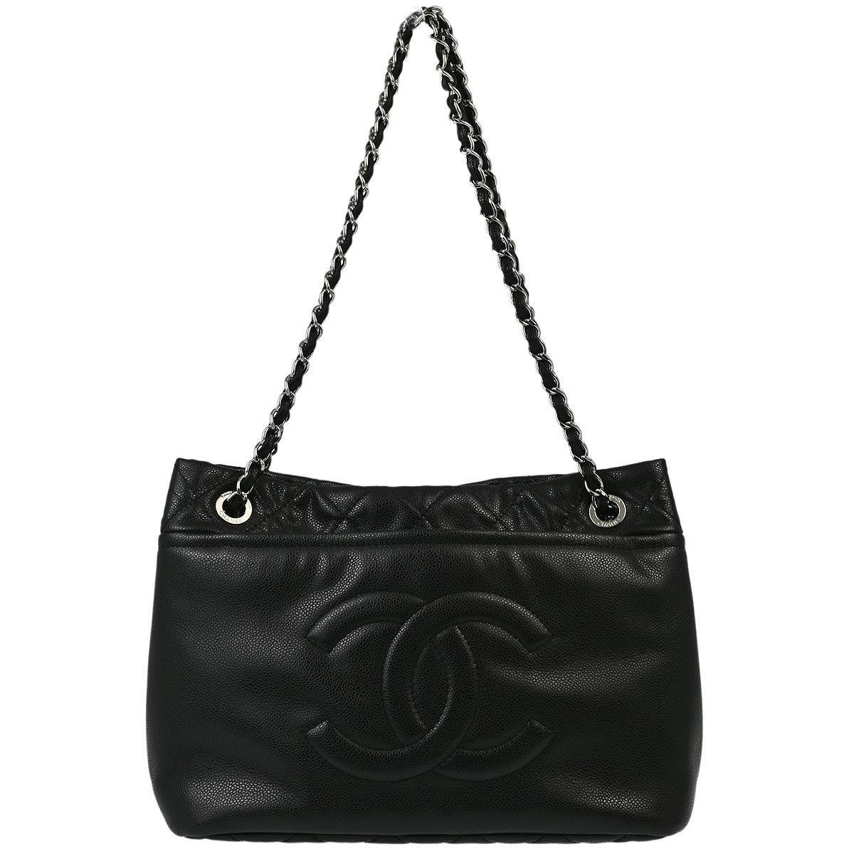 Chanel 2009-2010 Black Caviar Chain Shoulder Tote Bag