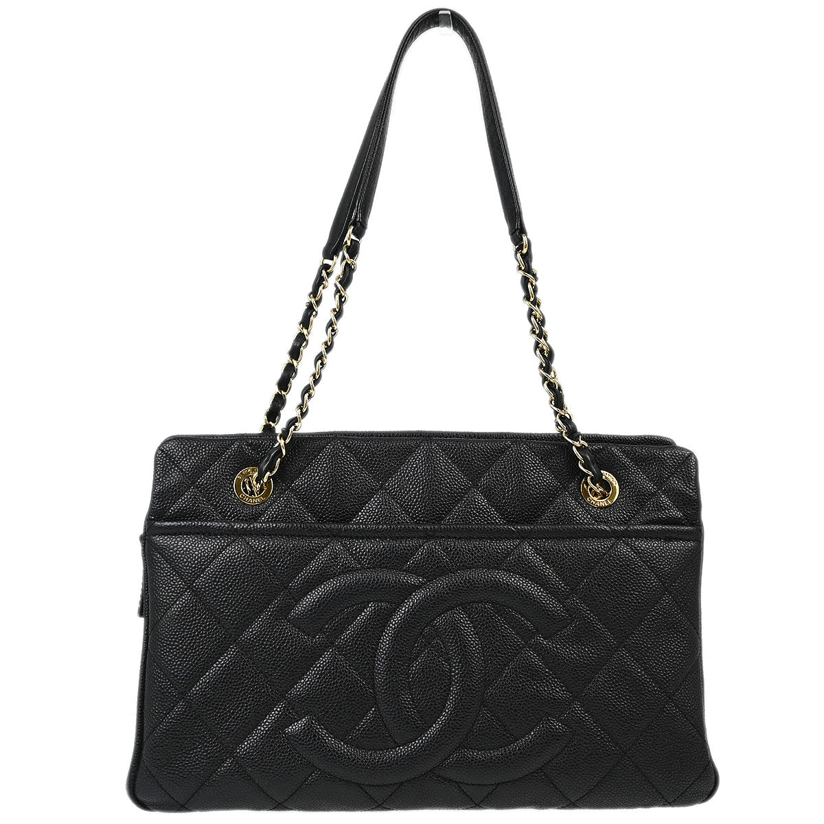 Chanel 2014 Black Caviar Chain Tote Handbag