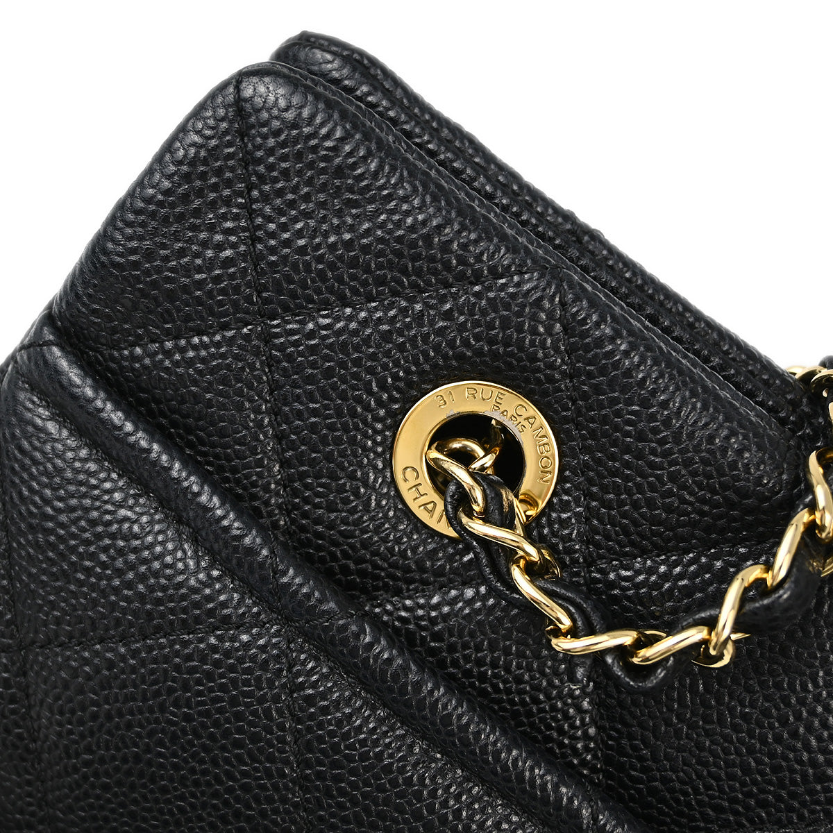 Chanel 2014 Black Caviar Chain Tote Handbag