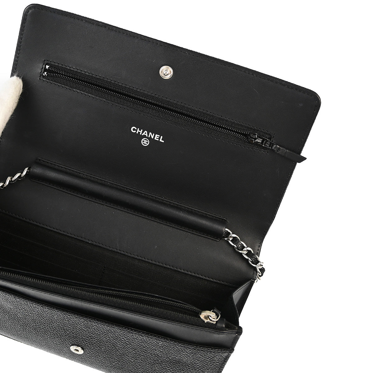 Chanel 2014 Black Caviar Timeless WOC Chain Shoulder Wallet Bag