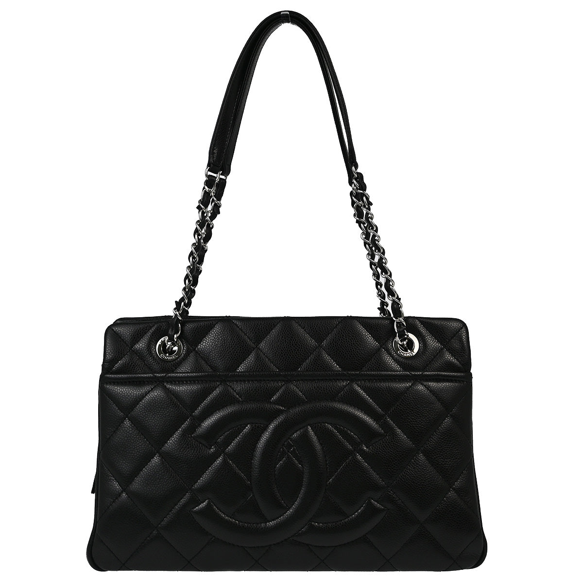 Chanel 2013-2014 Black Caviar Chain Tote Handbag