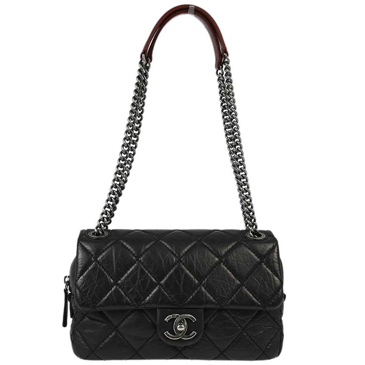 Chanel 2013-2014 Black Calfskin Duo Color Chain Shoulder Bag