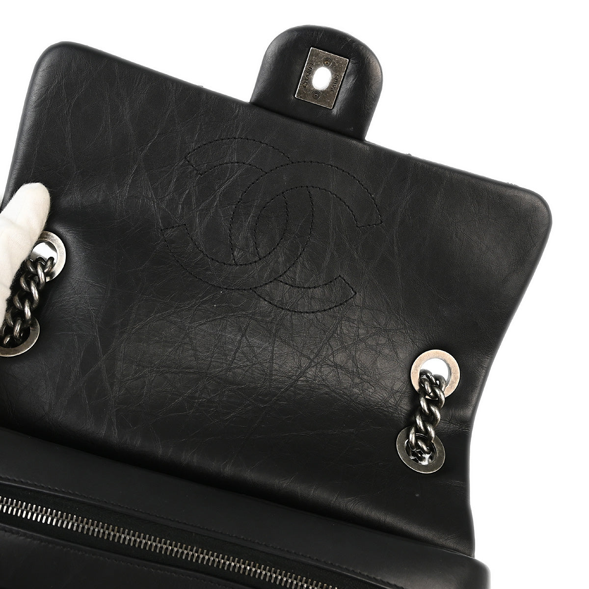 Chanel 2013-2014 Black Calfskin Duo Color Chain Shoulder Bag