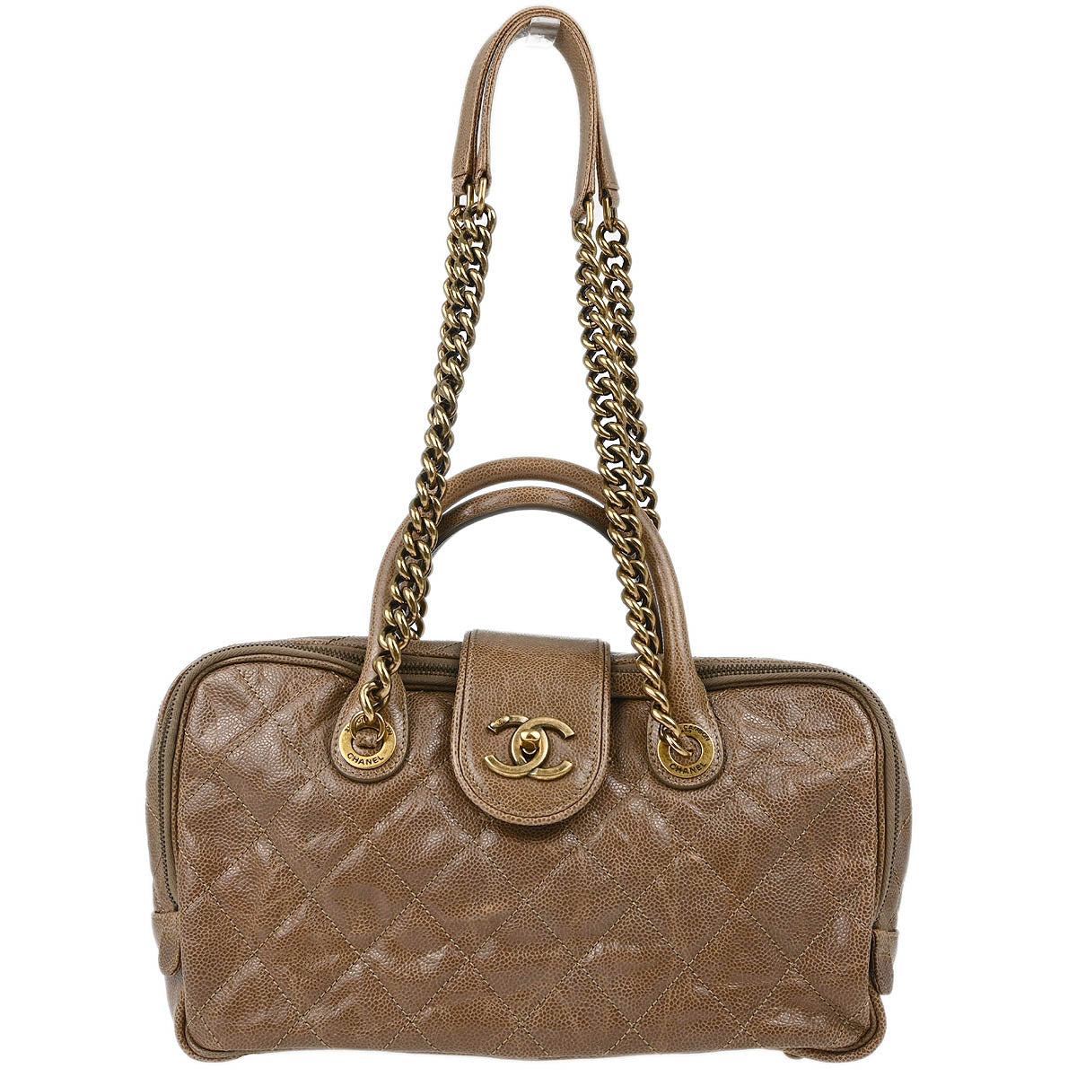 Chanel 2012 Brown Caviar Paris-Bombay 2way Bowling Bag