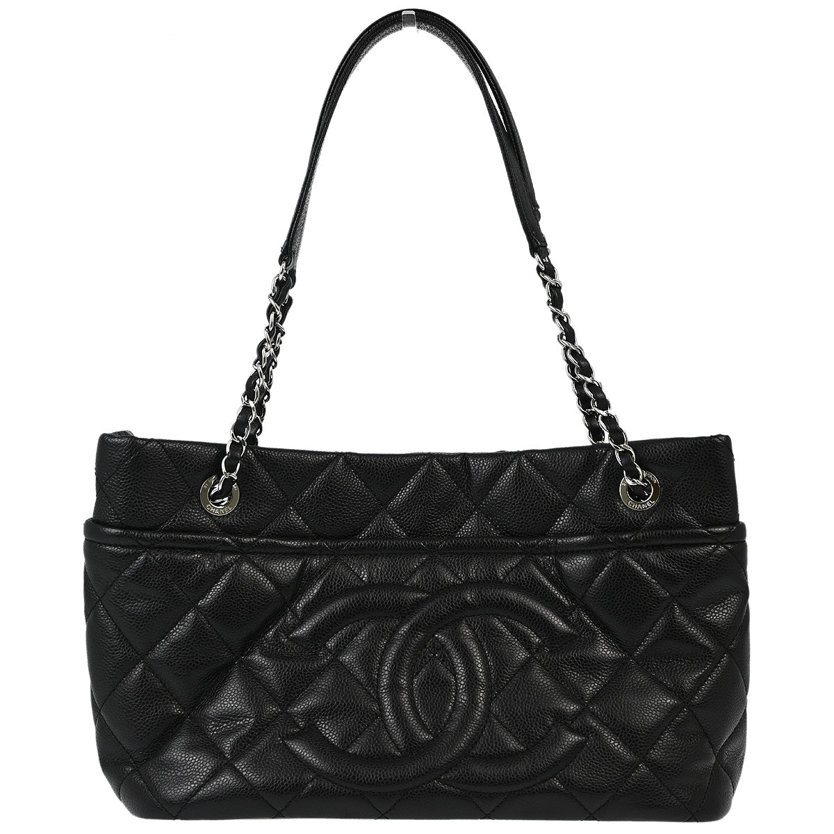 Chanel 2012-2013 Black Caviar Chain Tote Handbag