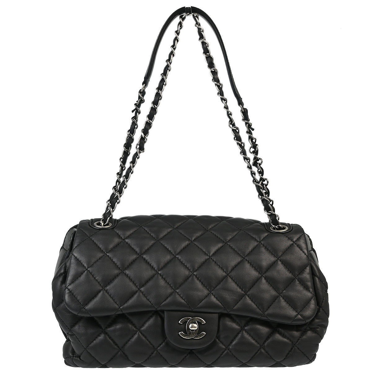 Chanel 2013-2014 Black Lambskin Double Chain Shoulder Bag