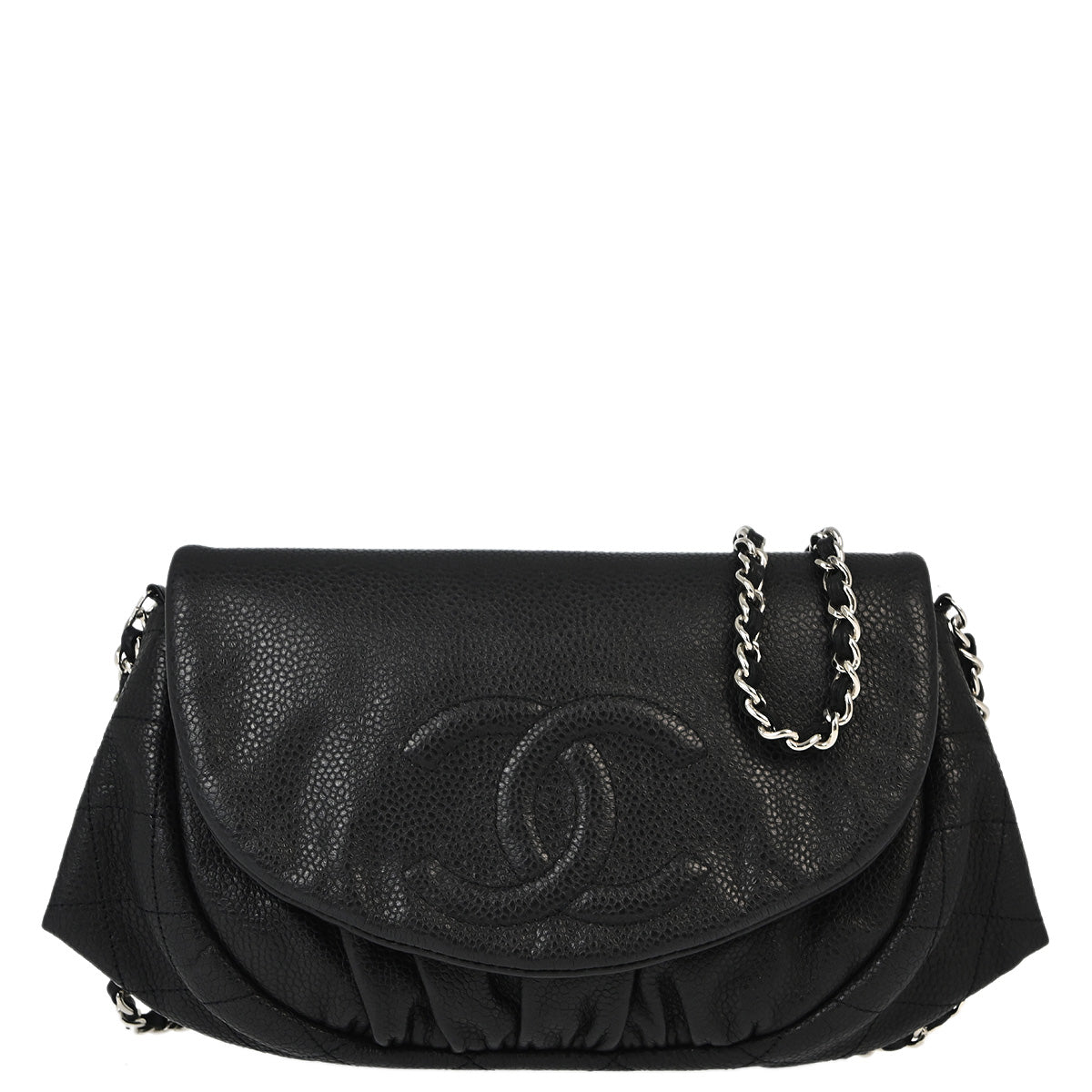 Chanel 2010-2011 Black Caviar Half-Moon WOC Chain Shoulder Wallet Bag