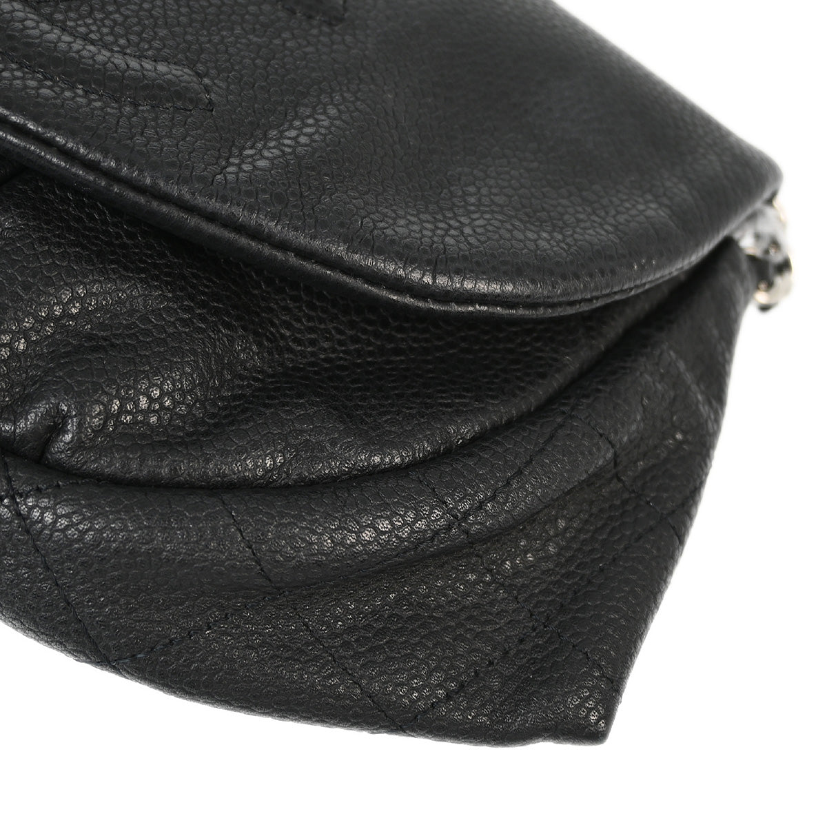 Chanel 2010-2011 Black Caviar Half-Moon WOC Chain Shoulder Wallet Bag