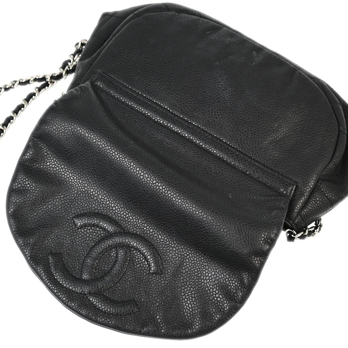 Chanel 2010-2011 Black Caviar Half-Moon WOC Chain Shoulder Wallet Bag