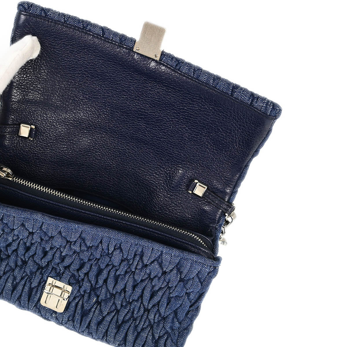 Miu Miu Blue Denim Matelasse Shoulder Bag