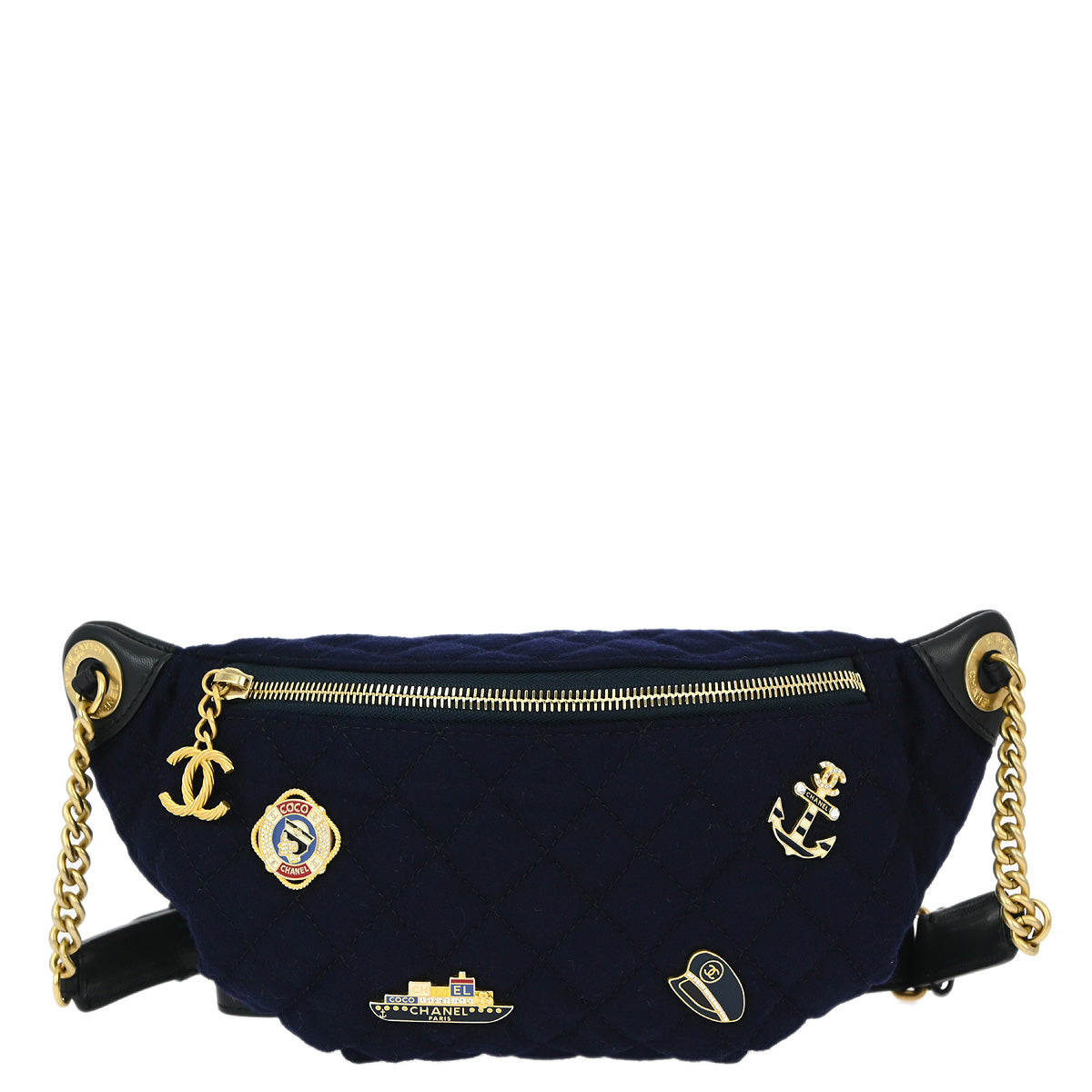 Chanel Navy Felt Lambskin Paris-Hamburg Waist Bum Bag