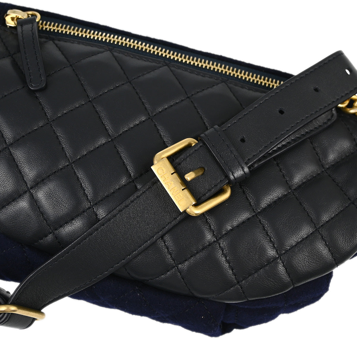 Chanel Navy Felt Lambskin Paris-Hamburg Waist Bum Bag