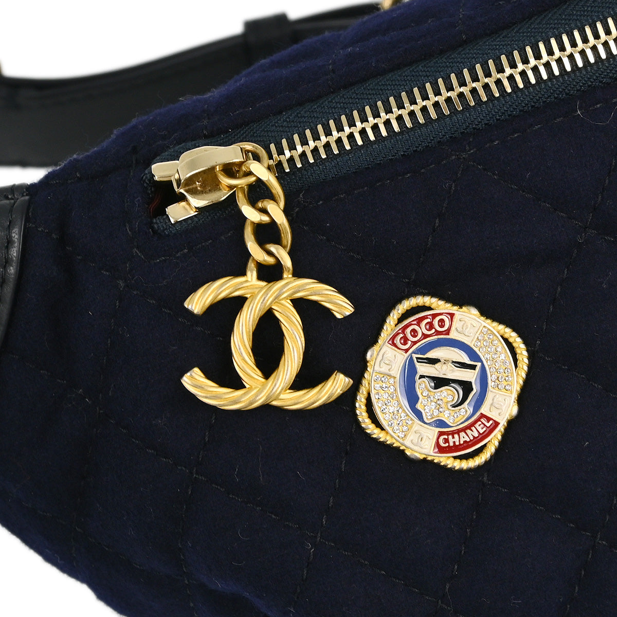 Chanel Navy Felt Lambskin Paris-Hamburg Waist Bum Bag