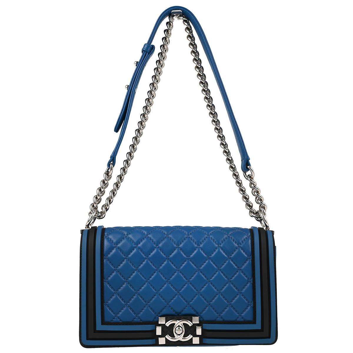 Boy Chanel 2017 Blue Lambskin Medium Chain Shoulder Bag