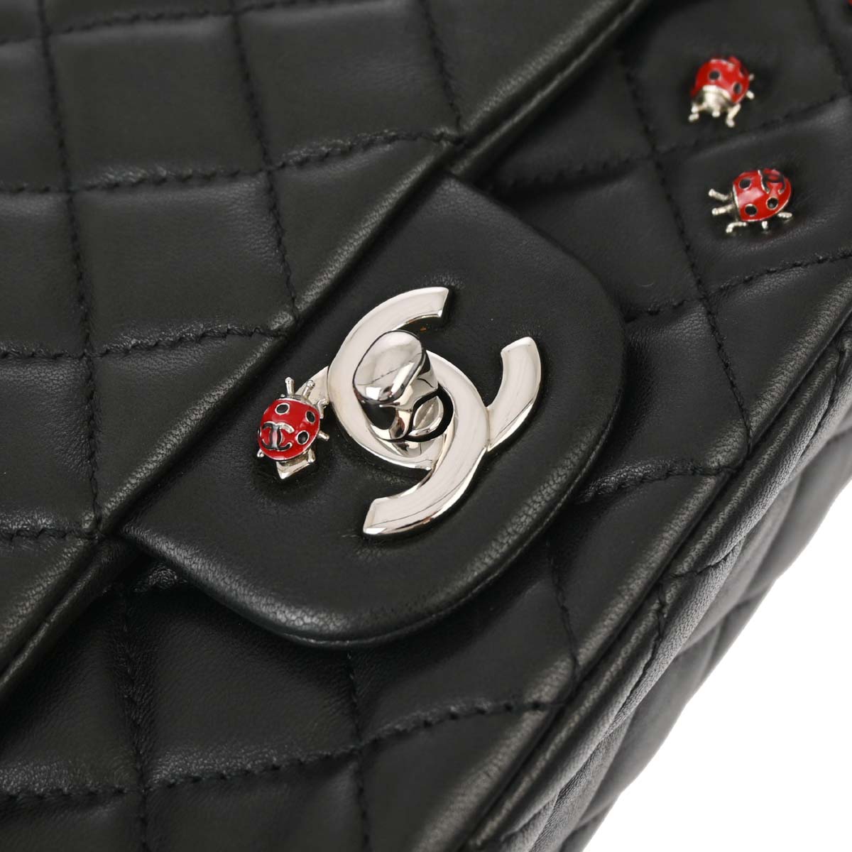 Chanel Black Lambskin Ladybug Single Flap Shoulder Bag