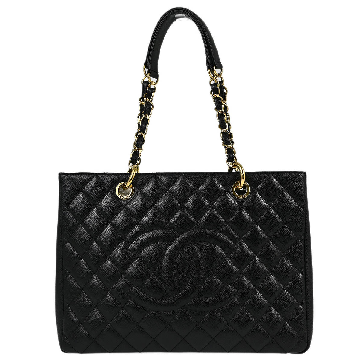 Chanel Black Caviar Grand Shopping Tote GST Chain Handbag