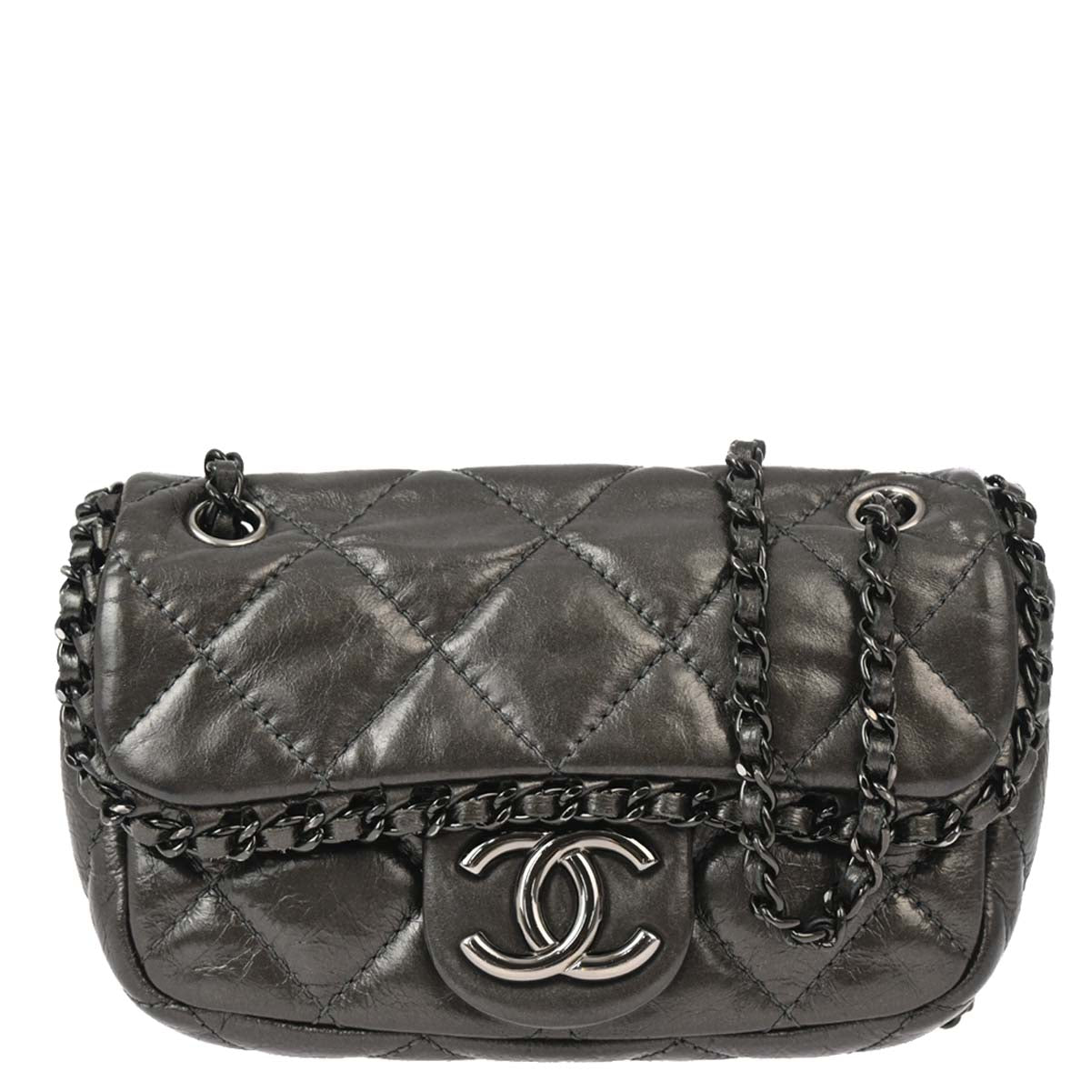 Chanel 2010-2011 Gray Calfskin Luxury Line Shoulder Bag