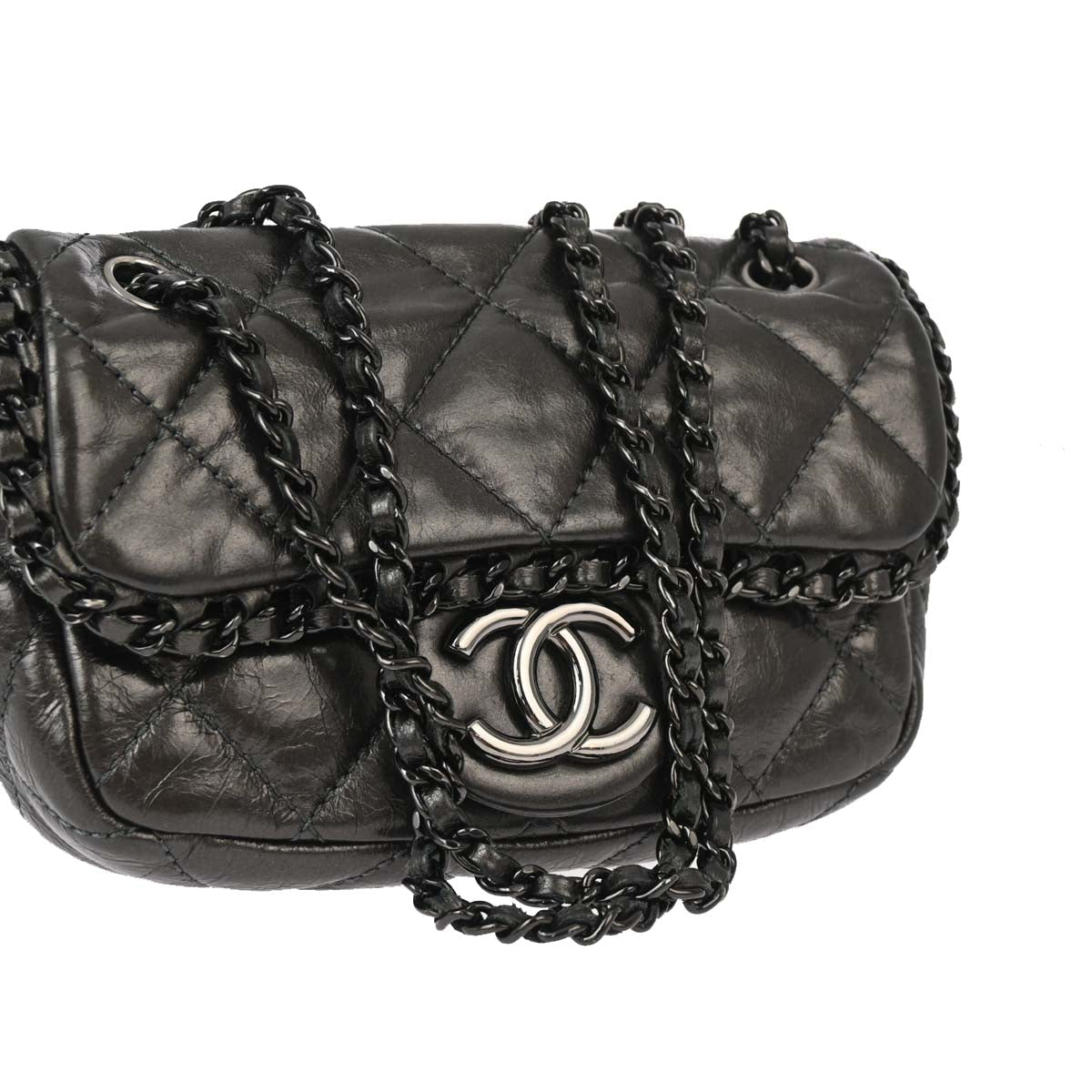 Chanel Gray Calfskin Luxury Line Shoulder Bag