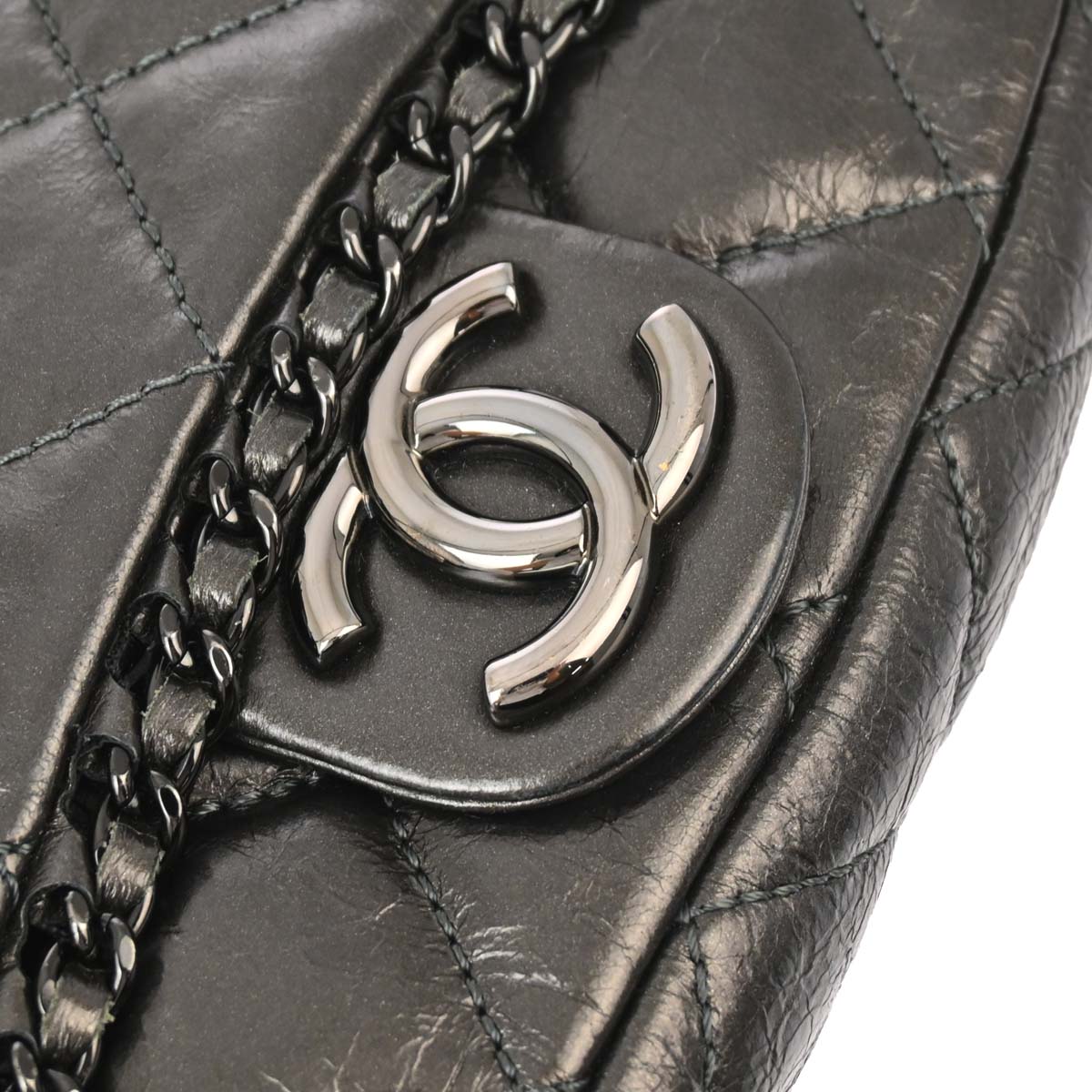 Chanel 2010-2011 Gray Calfskin Luxury Line Shoulder Bag