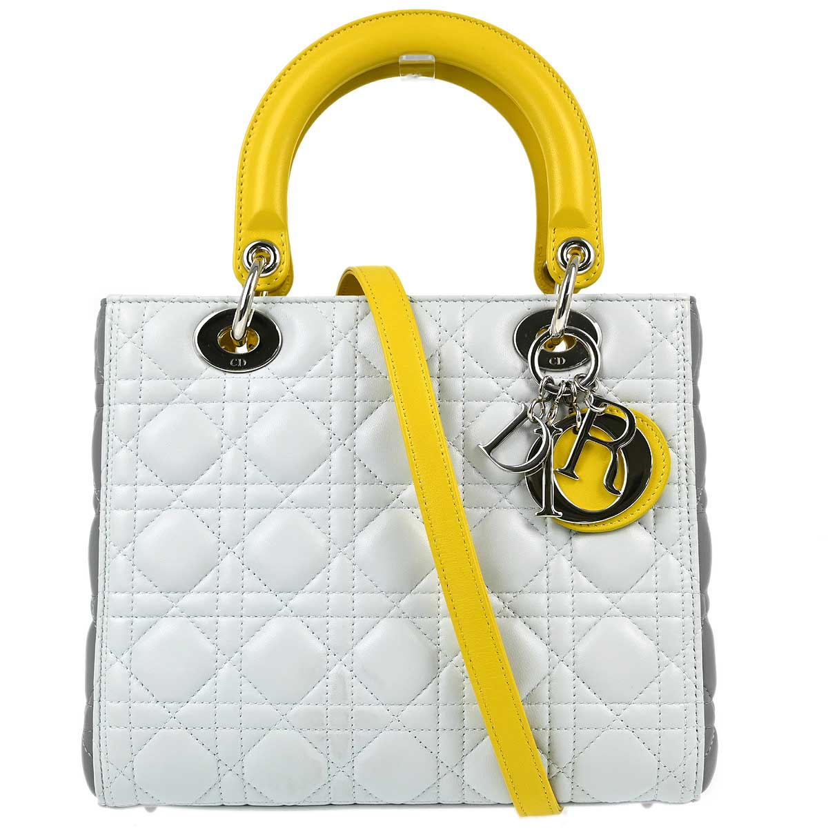 Christian Dior 2015 Tricolor Lambskin Medium Lady Dior Cannage 2way Shoulder Handbag