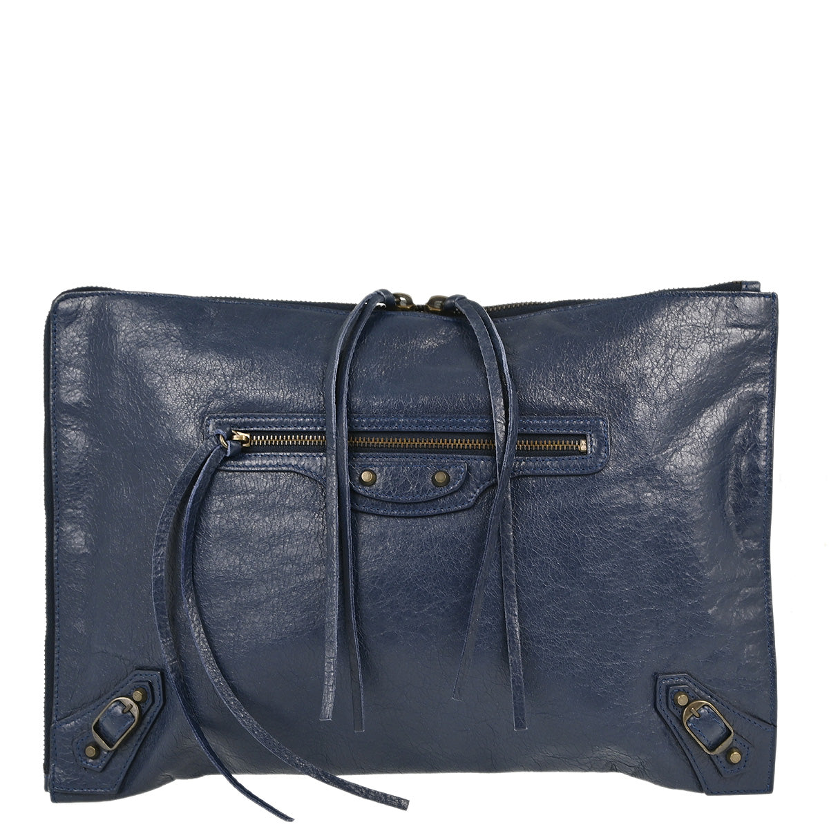 Balenciaga 2015 Navy Goatskin City Clutch Bag