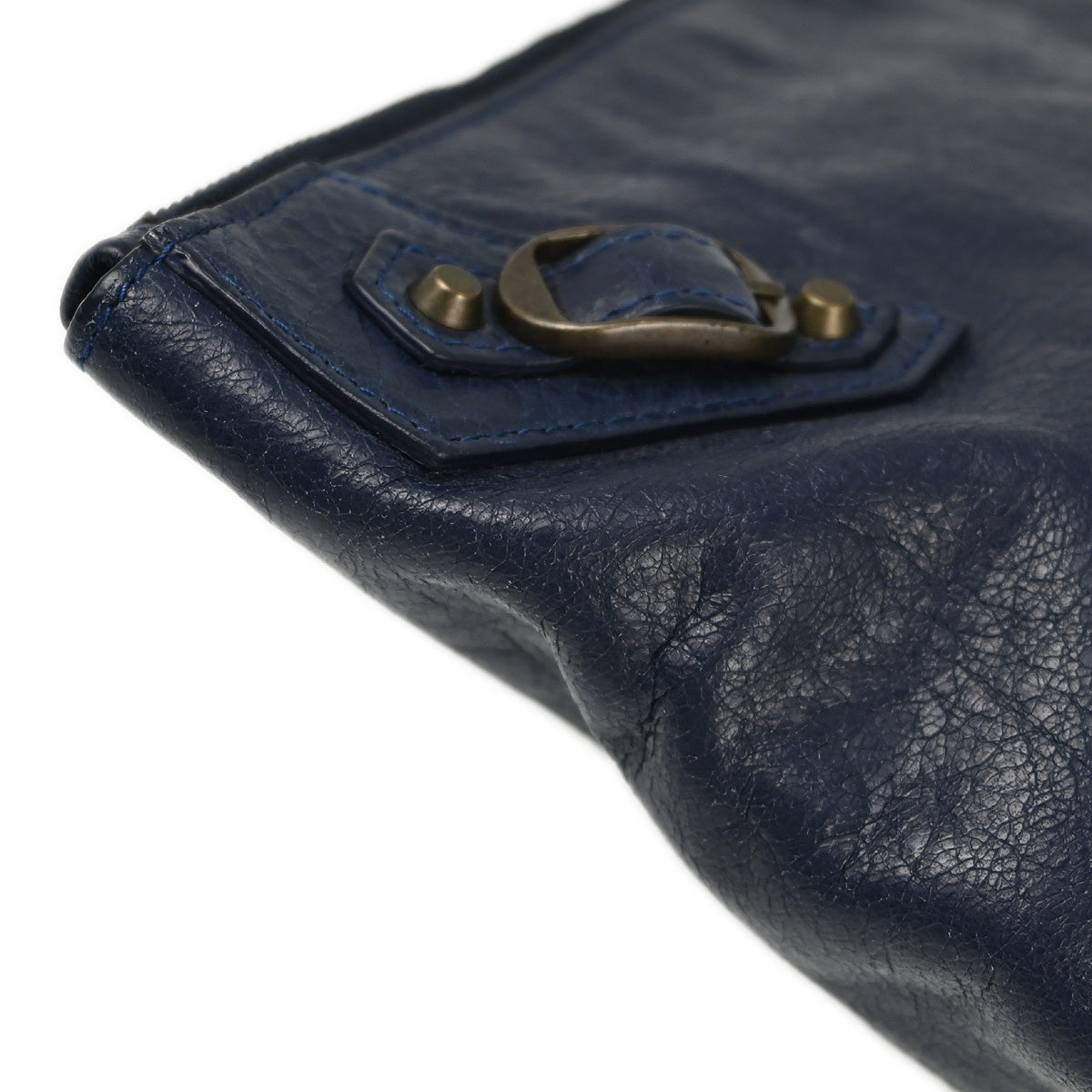 Balenciaga 2015 Navy Goatskin City Clutch Bag