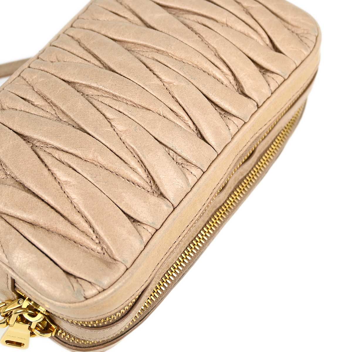 Miu Miu Beige Calf Skin Clutch Shoulder Bag